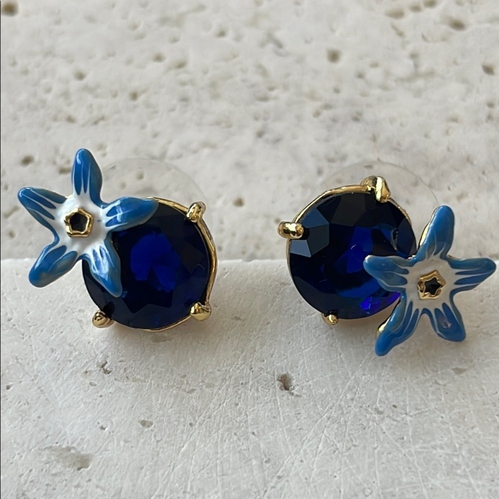 Les NEREIDES Blue and Gold Floral Earrings